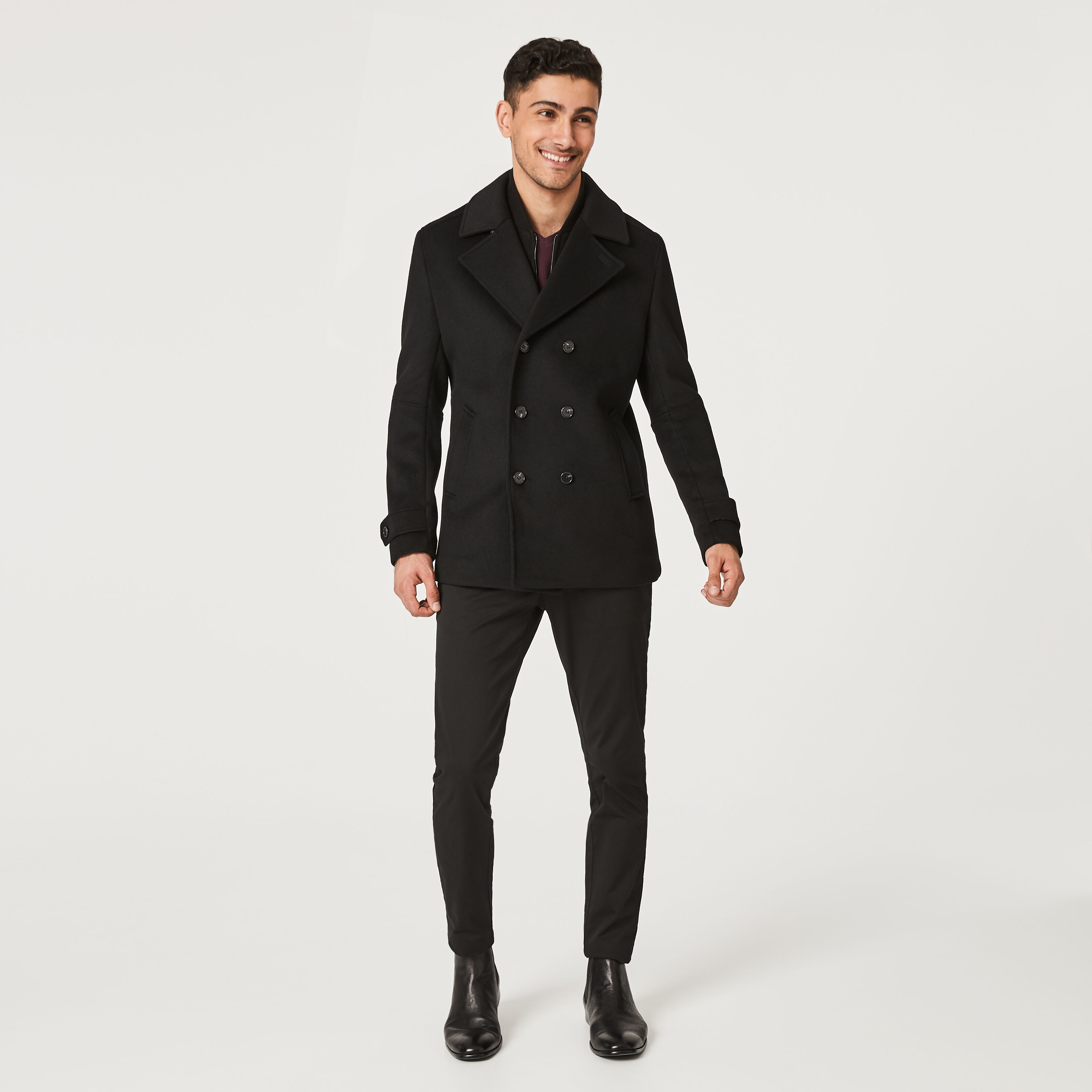 Otago Black Db Pea Coat Blended Wool Jacket Coats Jackets
